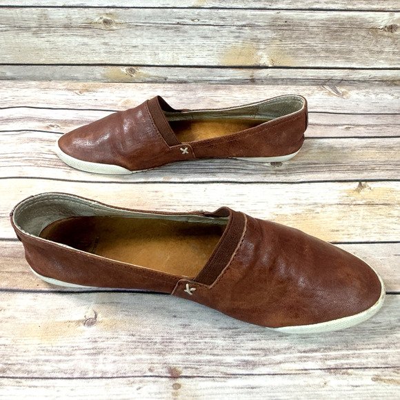 Frye Womens Cognac Brown Leather Melanie Slip On Flat Sneakers 8 M - Picture 5 of 9